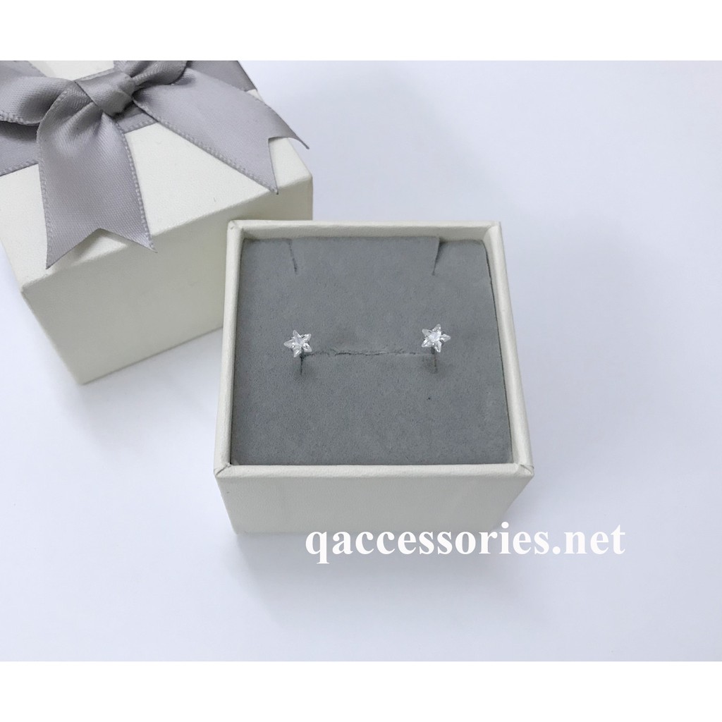 Bông tai bạc 925 ngôi sao khuyên nữ đính đá 5 chấu trắng S925 STAR Silver Earrings QA SILVER EA200906