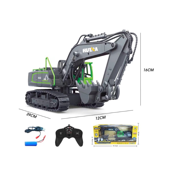 Máy xúc điều khiển từ xa Huina1558 gầu múc kim loại tỉ lệ 1:18