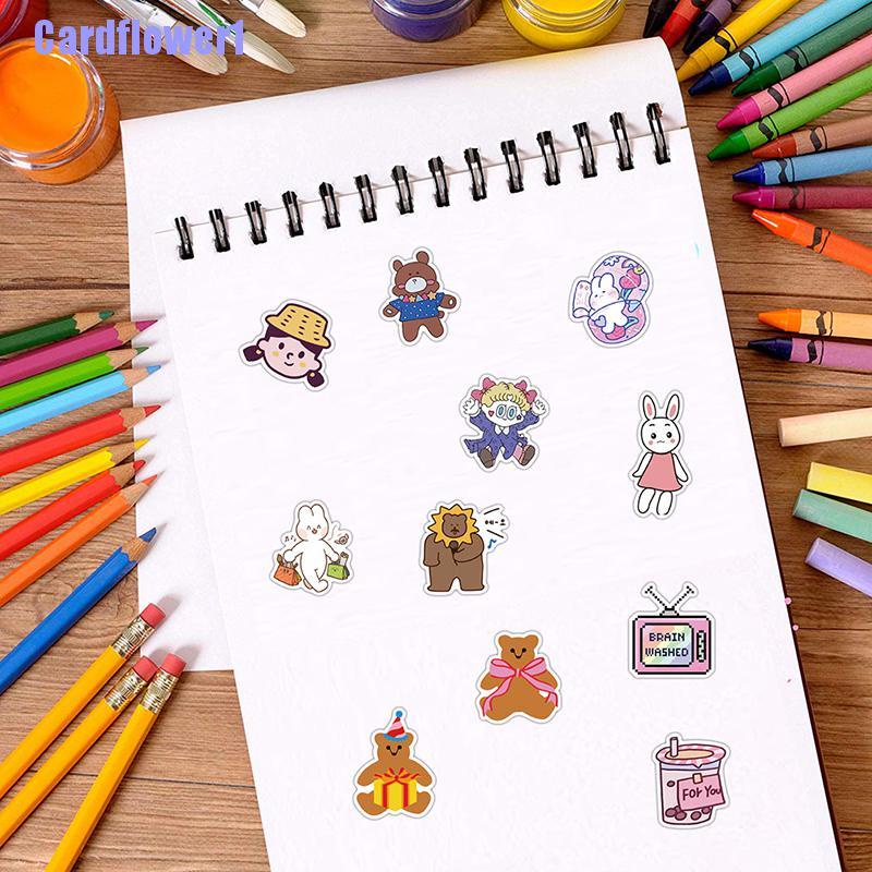 Set 50 miếng dán trang trí laptop hình gấu phong cách Hàn Quốc dễ thương