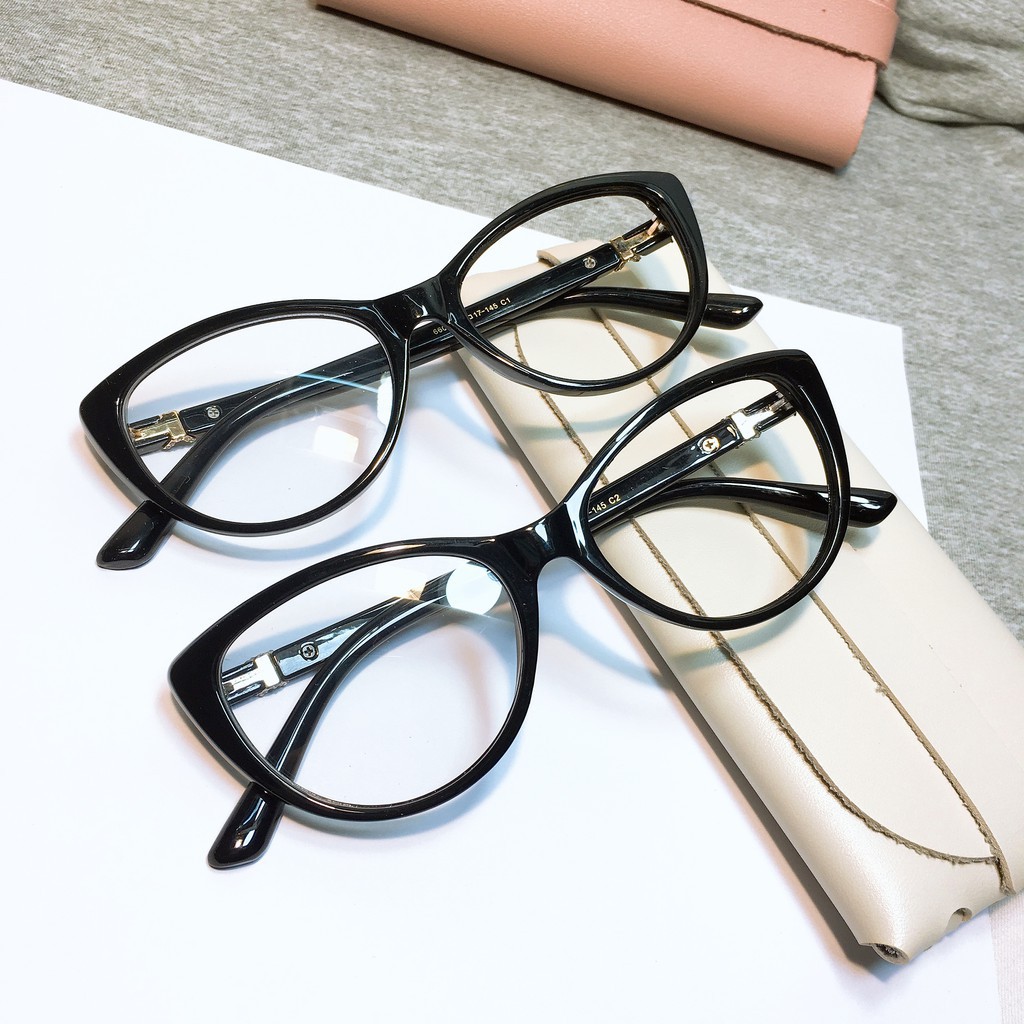 [Gía siêu rẻ] Gọng kính mắt mèo 66018 đã đeo là XINH -Nhận Cắt Mắt-Tặng kèm hộp+khăn+Chai nước lau kính