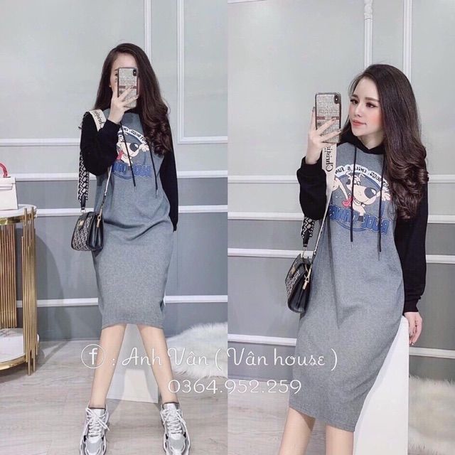 Đầm thun form dai tay phối mầu in hình 3d siêu hót | BigBuy360 - bigbuy360.vn