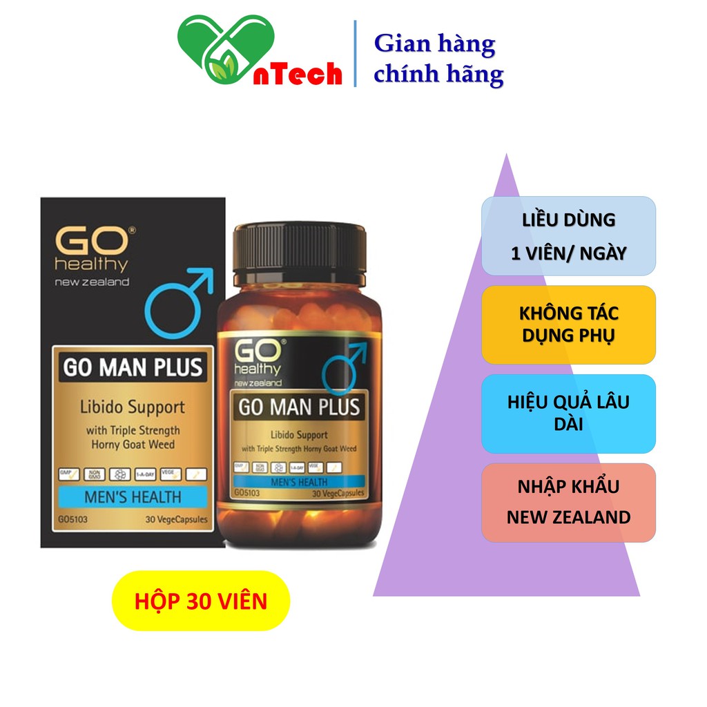 Viên uống Go Healthy Go Man Plus tăng cường sinh lý cải thiện tình trạng xuất tinh sớm rối loạn cương dương hộp 30 viên