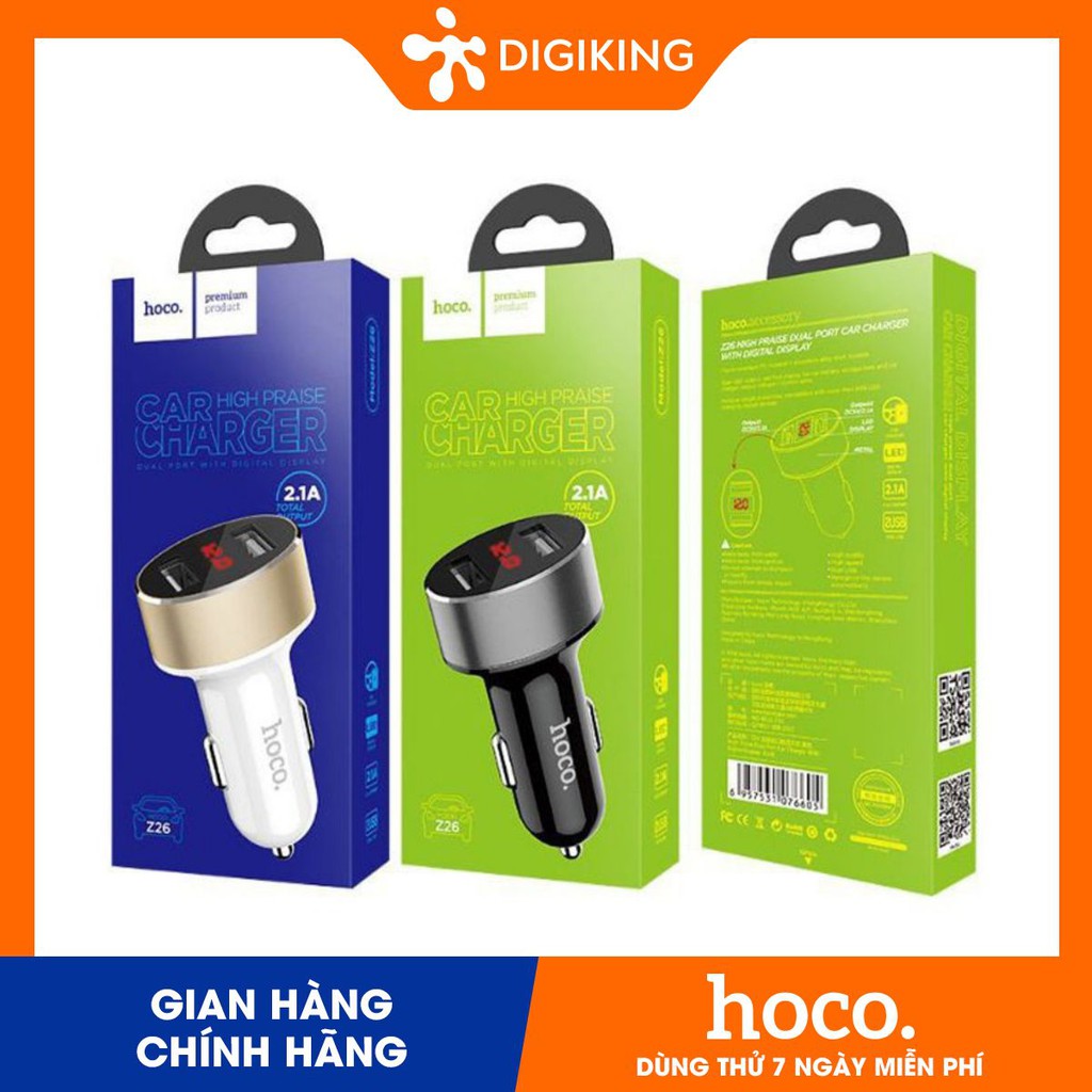 HOCO Z26 - Sạc xe hơi 2 cổng hiển thị đèn led