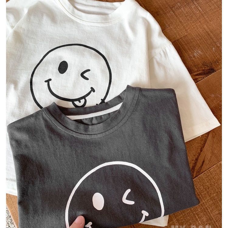 Áo Thun Cotton Tay Ngắn Cổ Tròn In Hình Mặt Cười Phong Cách Hàn Quốc Thời Trang Mùa Hè Mới Cho Bé Trai 0720