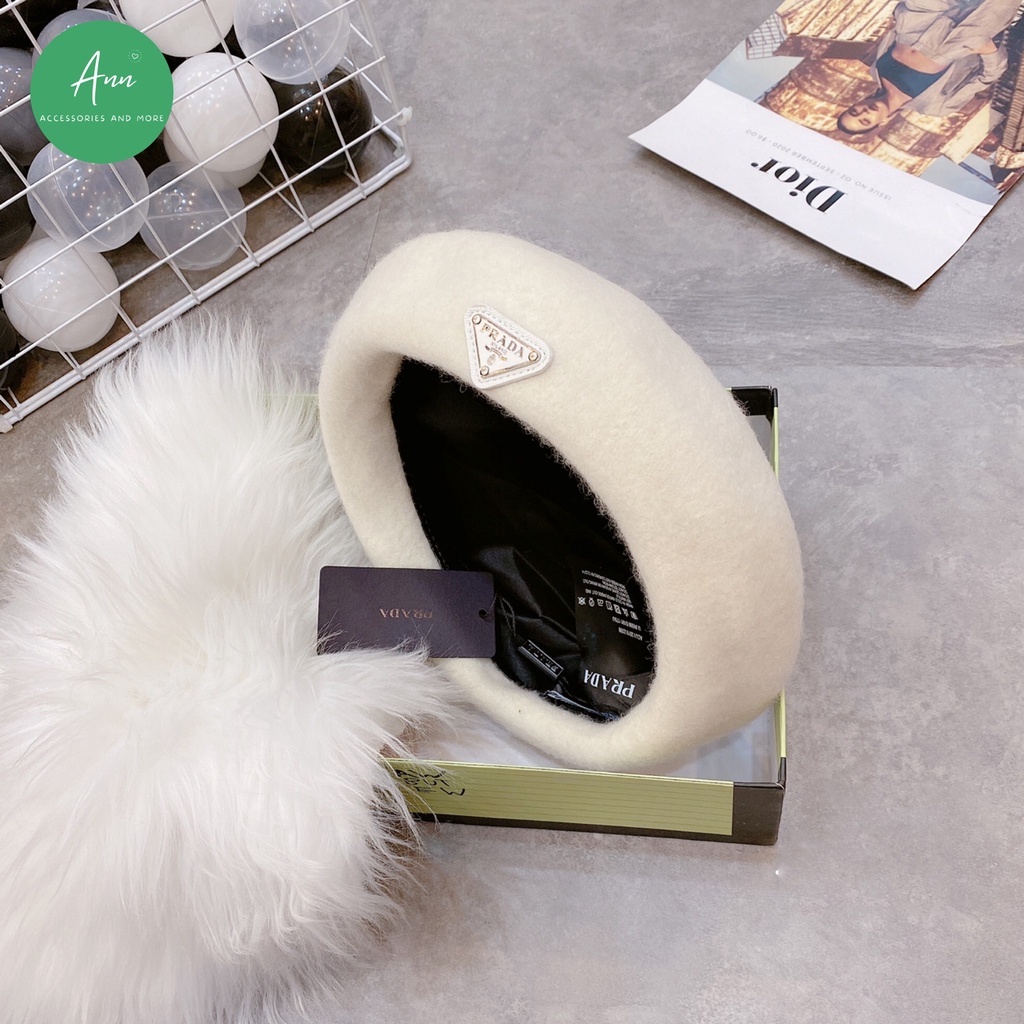 Mũ nồi Prada / Mũ dạ lông cừu mịn cao cấp, logo thời trang nổi bật, hàng QC 2 lớp, dáng mũ chuẩn đẹp lên hình cực xinh