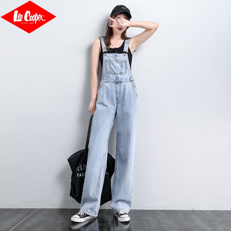 Quần yếm Denim mỏng lưng cao ống rộng thời trang cá tính cho nữ