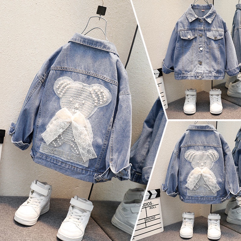 Áo Khoác Cao Bồi Đính Hạt Phong Cách Hàn Quốc Đơn Giản Cá Tính Mùa Xuân Thu Dành Cho Bé Gái