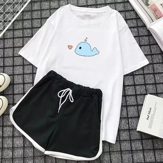 Sét bộ áo thun cá trái tim kèm quần đùi viền chất cotton siêu xinh 90