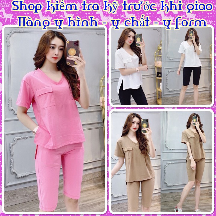 Đồ Bộ Nữ Lửng Thun Cotton Cổ Tim Xẻ Tà Hàng Chuẩn Shop Cao Cấp Thời Trang - Ảnh thật kèm video