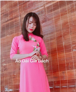 Bộ áo dài lụa nhật thêu ruy băng sale