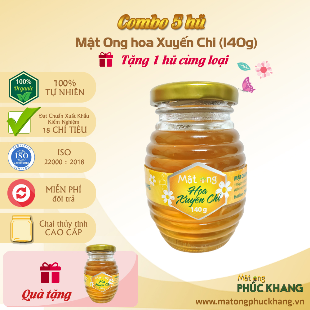 [Hot Sale] Combo Tiết Kiệm 5 Hũ Mật Ong Cao Cấp Hoa Xuyến Chi Phúc Khang 140g - - Tặng kèm 1 cùng loại