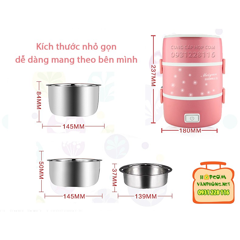 [Mã ELFLASH5 giảm 20K đơn 50K] Hộp cơm hâm nóng cắm điện inox 3 tầng Meiyun | BigBuy360 - bigbuy360.vn