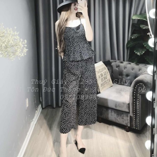 Set bộ lụa chấm bi dây peplum