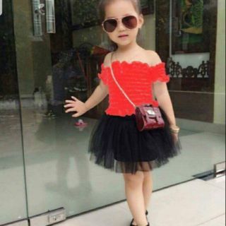 Set áo nhún và chân váy lưới