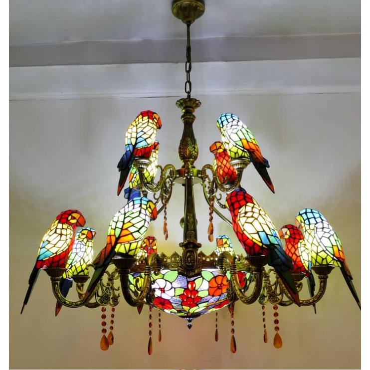 Đèn chùm trang trí Tiffany hình con vẹt -CUNG CẤP TẤT CẢ CÁC LOẠI ĐÈN THEO YÊU CẦU