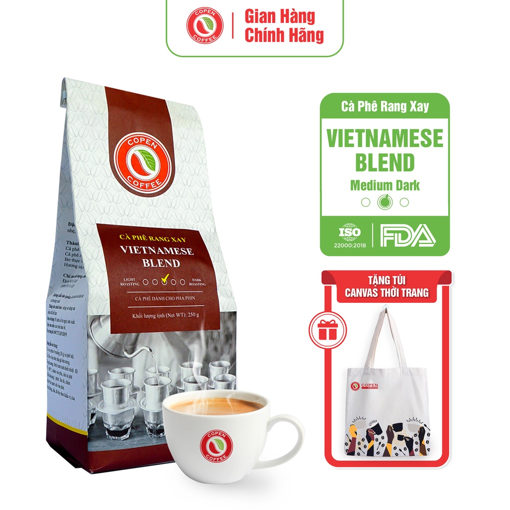 Cà Phê Rang Xay Vietnamese Blend Copen Coffee đắng vừa, hương thơm nhẹ, hậu vị sâu (Đóng gói 250g)