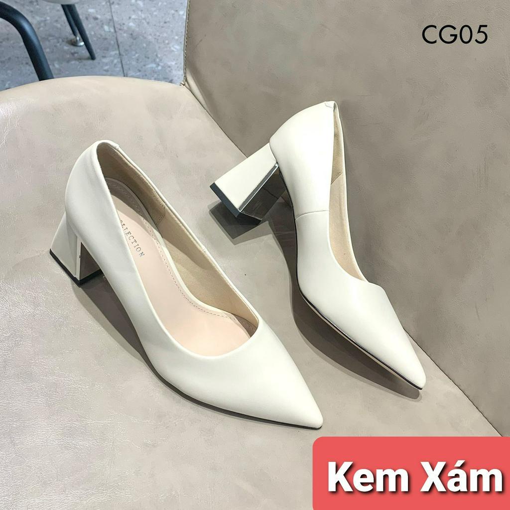 Giày cao gót nữ giày cao gót 5P giày cao gót vuông phối bạc