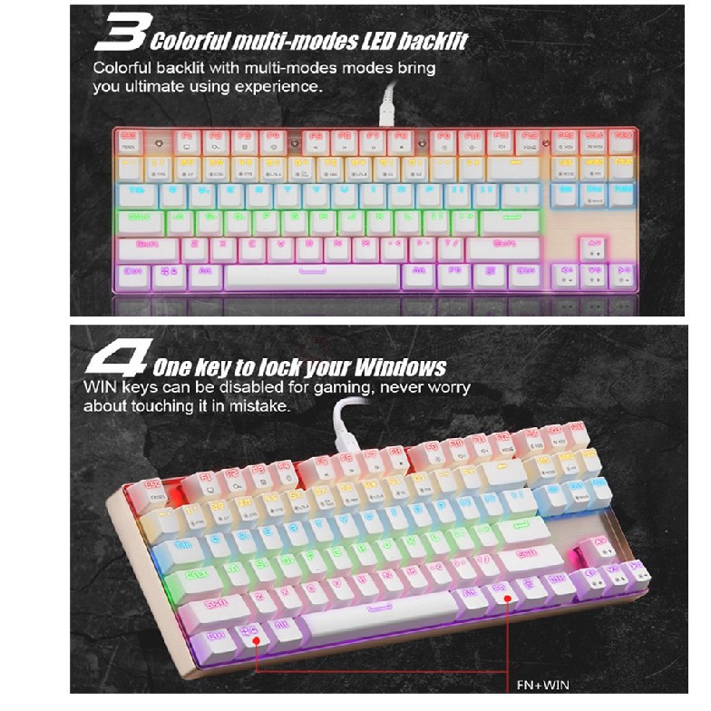 Bàn phím cơ Motospeed K87 TKL Rainbow Gaming Keyboard (Trắng)