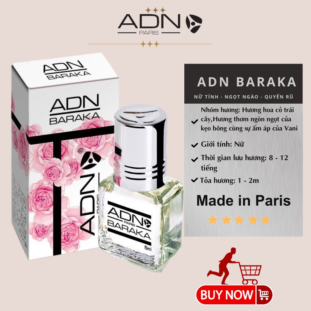 Nước Hoa Nữ Baraka ADN PARIS hàng cao cấp chính hãng - Chai 5ml thời gian lưu hương từ 8-12 tiếng