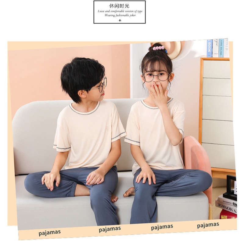 Bộ Đồ Ngủ Mặc Nhà Vải Cotton Tay Ngắn Thời Trang Xuân Hè Cho Bé 100-160cm
