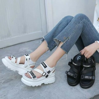 Sandal nữ thời trang ulzzang quai RAW 2 màu đen/trắng đế cao 5 phân đi êm chân cực sang chảnh