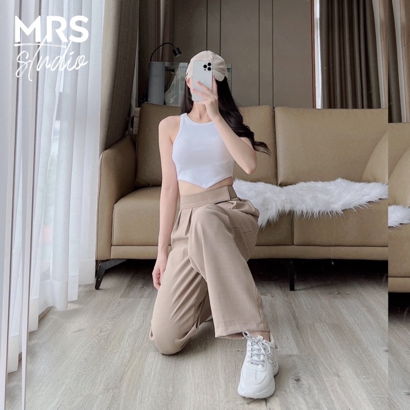 Quần tây ống rộng nữ cạp dán vải xước lưng chun MRQ005GX