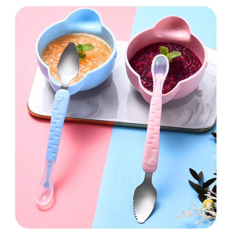 Muỗng Ăn Trái Cây Hai Đầu Bằng silicone Và Thép Không Gỉ Cho Bé