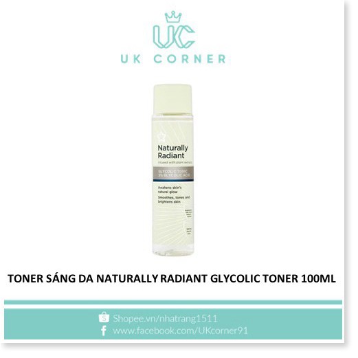 [Mã chiết khấu giảm giá khách sỉ mỹ phẩm chính hãng] [Mẫu mới] Toner chứa acid Glycolic sáng da Superdrug Naturally Radi