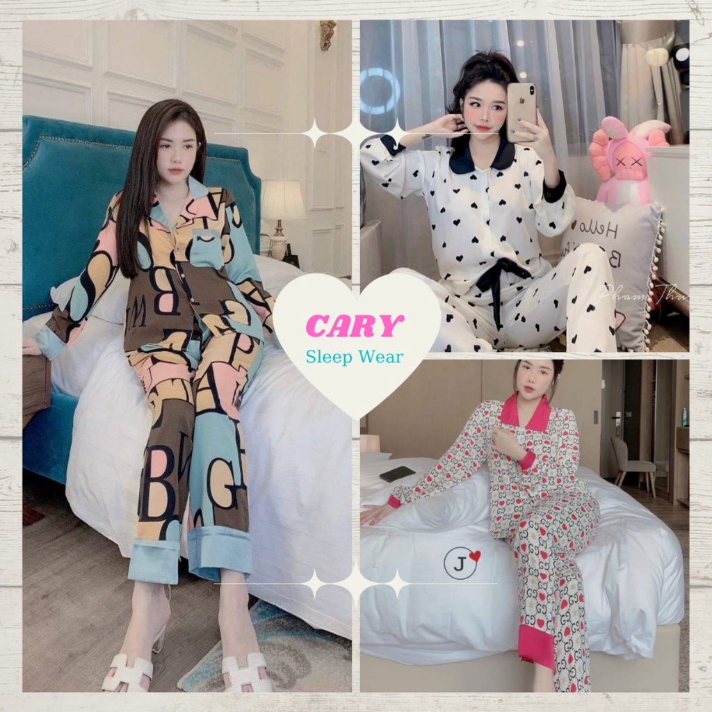 Đồ bộ mặc nhà CARY ,set đồ bộ nữ tay dài quần dài cổ sen chất kate mềm