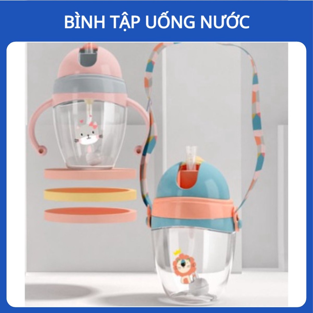 Bình Tập Uống Nước Cho Bé 6 Tháng - 12 Tuổi Chống Sặc Có Thể Làm Bình Uống Sữa Có Ống Hút Tay Cầm Dây Đeo Chắc Chắn
