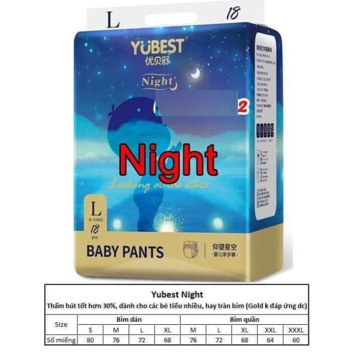 Bỉm YUBEST NIGHT Dán/Quần đủ size S132, S90, M108, M84, L78, XL84, XXL72, XXXL66