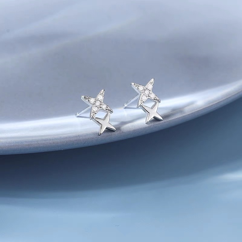 1 Cặp Bông Tai Bạc S925 Hình Thánh Giá Đính Đá Zircon Phong Cách Hàn Quốc Dành Cho Nữ