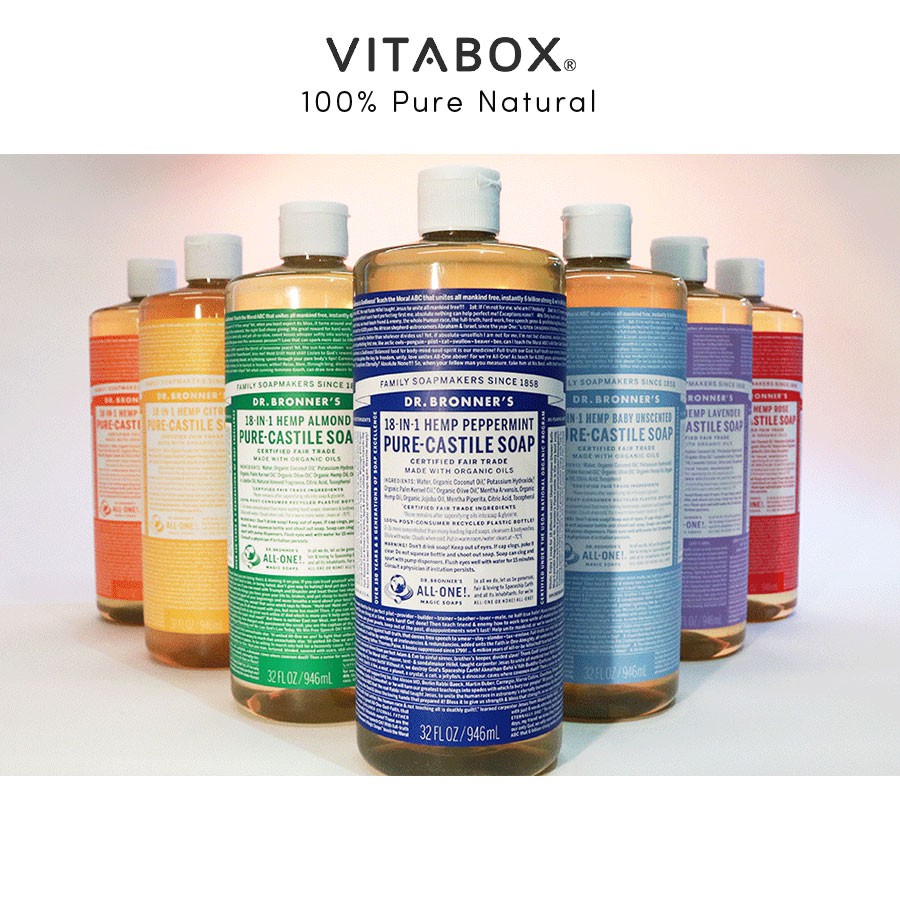 Xà phòng hữu cơ đa năng Dr Bronner’s 18 công dụng - Castile soap 18 in 1 - 8oz & 16oz