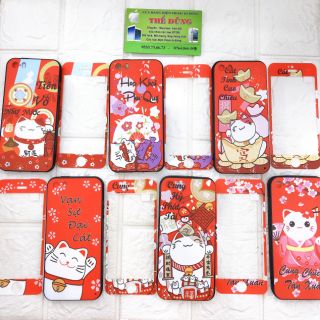 Bộ ốp lưng kính cường lực iPhone 5/5s/6/6s mèo thần tài xuân may mắn