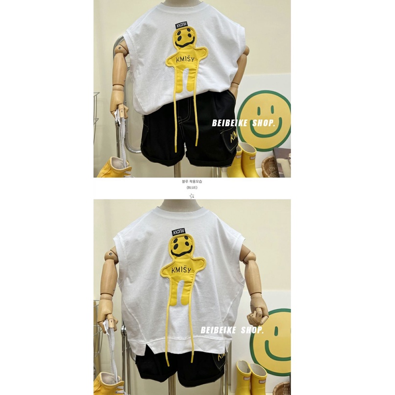 Bộ Đồ 2 Món Áo Thun Không Tay Và Quần Đùi In Họa Tiết Hoạt Hình Phong Cách Phương Tây Hàn Quốc Dành Cho Bé Trai