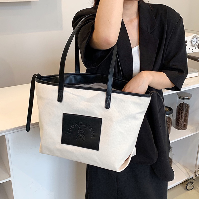 Túi Đeo Vai Bằng Vải canvas Kích Thước Lớn Phong Cách Hàn Quốc Dành Cho Nữ