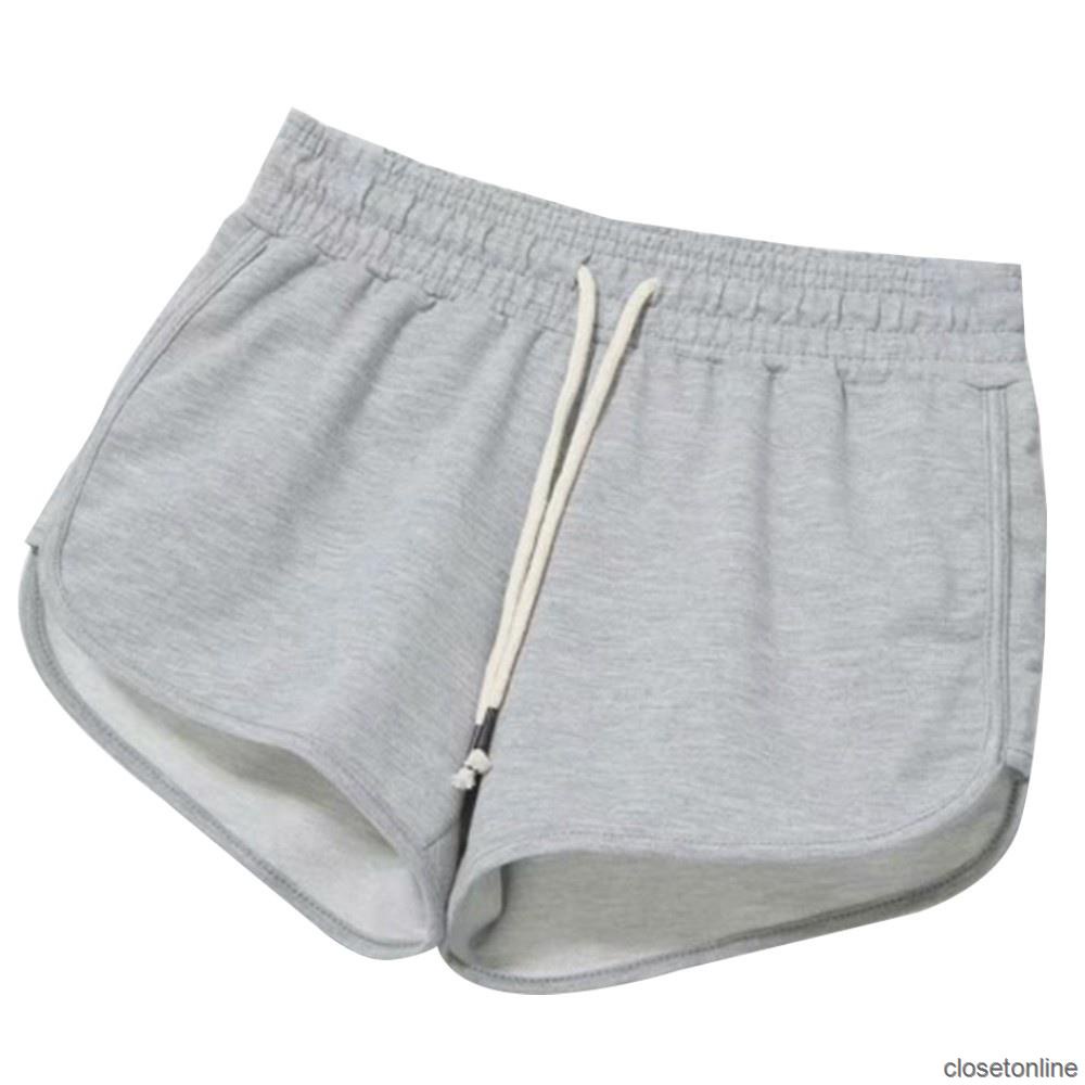 Quần Short Thể Thao Lưng Cao Có Dây Cột Màu Trơn Thời Trang Hè Cho Nữ