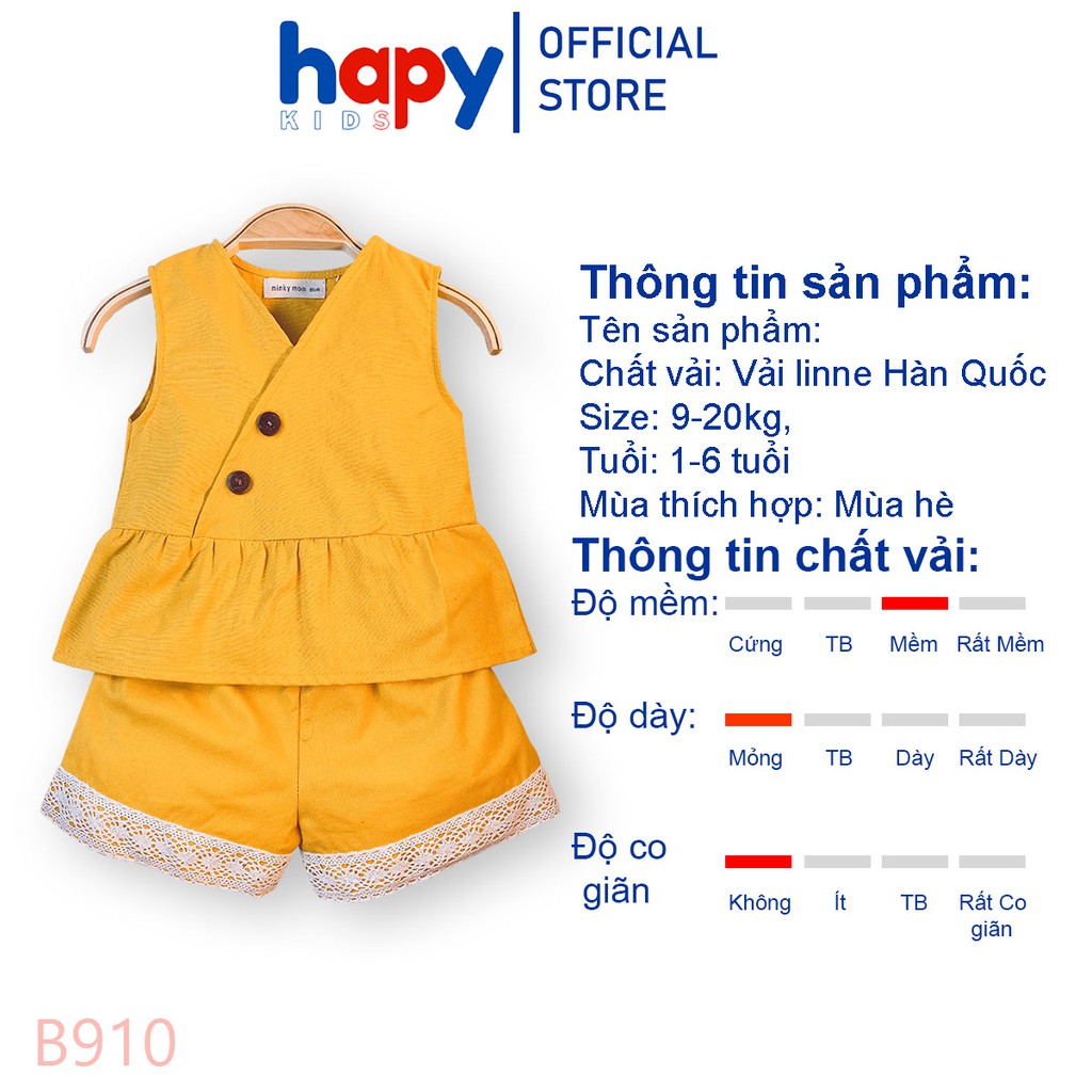 Bộ Bé Gái, Sét Bé Gái Mùa Hè Cho Bé Từ 1-6 tuổi Hapykids B910