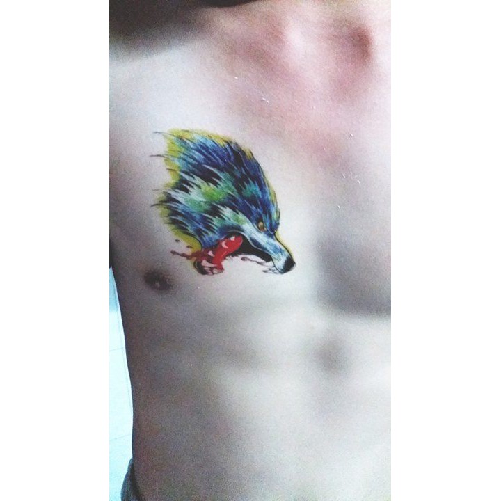 Hình xăm dán nam tatoo đầu sói kích thước 15 x 21 cm