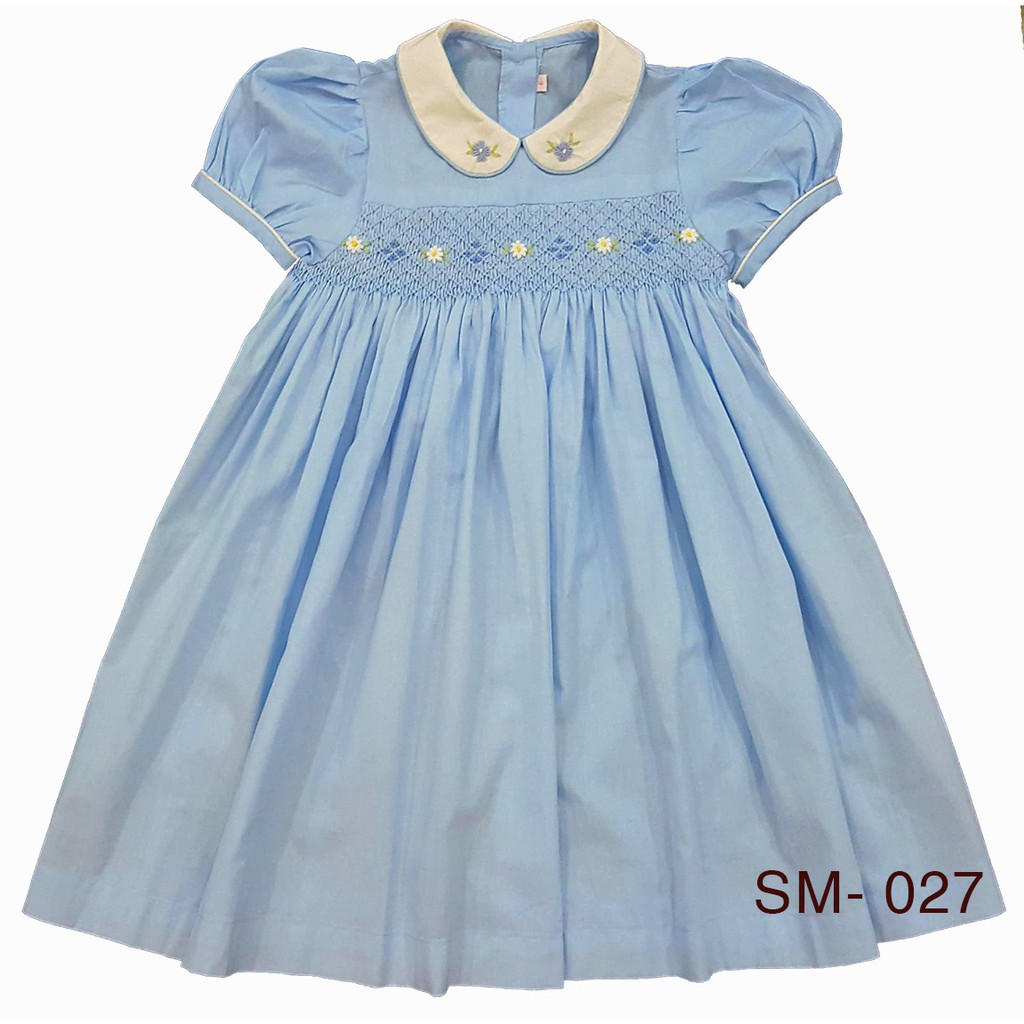 Đầm trẻ em smock thêu tay 'hand smocked dress" Kabota - XANH BLUE XINH XẮN - SM 027