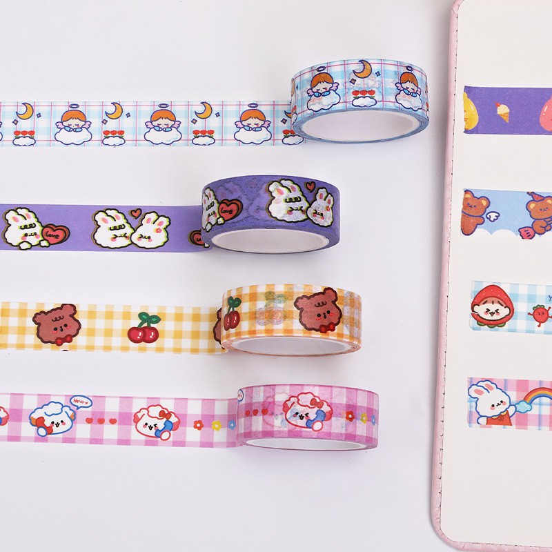 Băng dính dán washi tape in hình gấu thỏ cute trang trí sổ tay