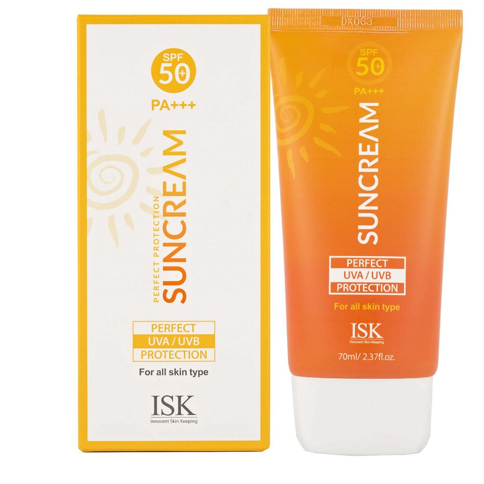 Kem chống nắng lâu trôi BEAUSKIN ISK Sun Cream SPF 50+/PA+++ Hàn 70ml/ Hộp Và 1 Gói tẩy da chết Beauskin 3ml/ Gói