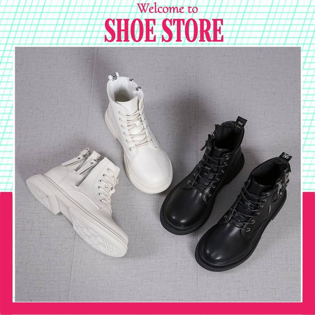 Boot Da Nữ 💖FREESHIP💖 Bốt Nữ Cổ Thấp - Chất Liệu Da Trơn Có Khóa Hông