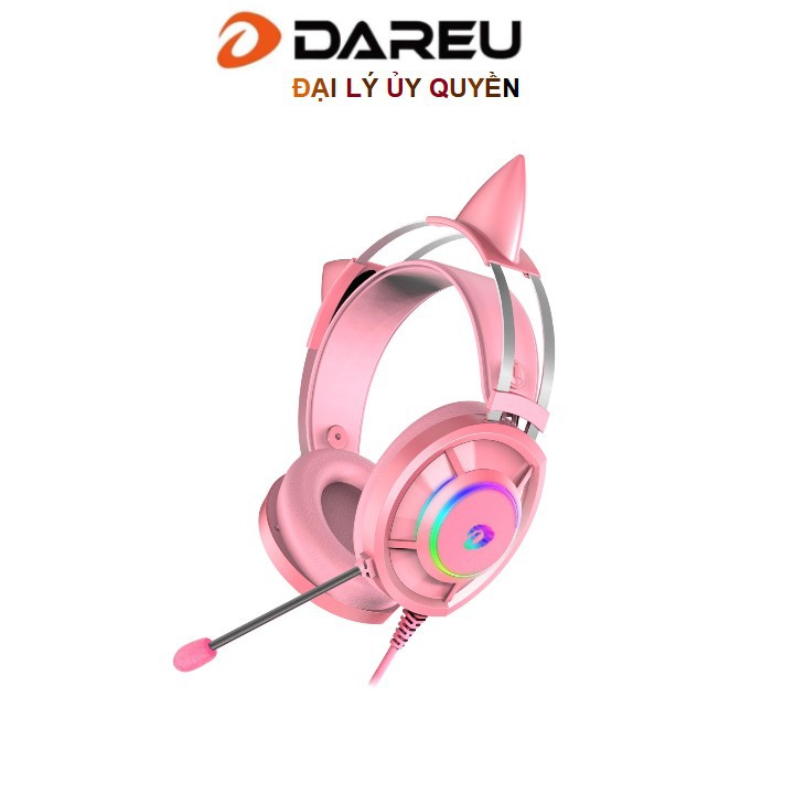 Tai nghe Gaming Dareu EH469 Queen 7.1 RGB Led - Hồng Pink Có Tai Mèo