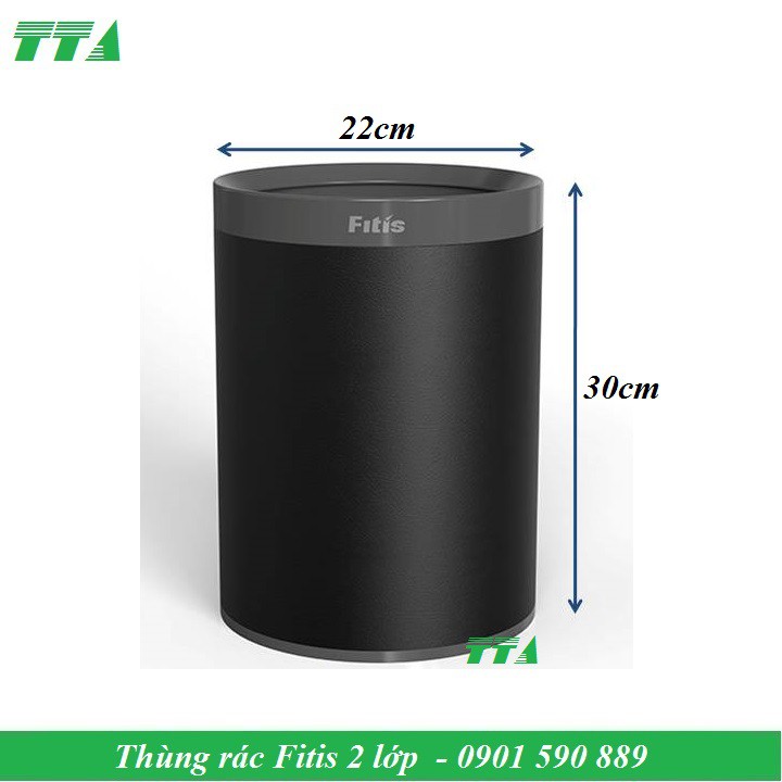 Thùng rác Fitis 2 lớp nhựa PP hình trụ tròn Rom3-906