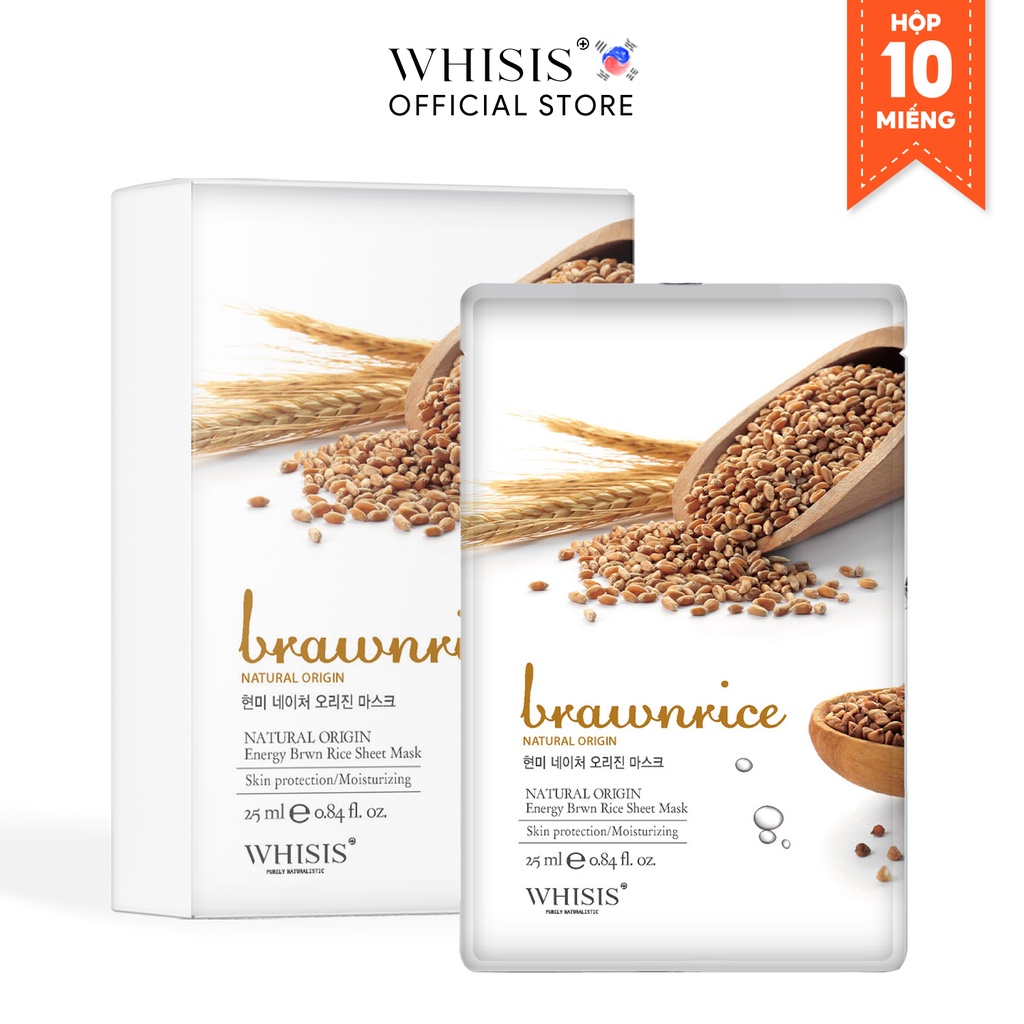 Combo 10 Mặt Nạ Gạo Lứt WHISIS Nature Origin Energy Brownrice Sheet Mask Giúp Da Sáng Và Hồng Hào 25ml/miếng