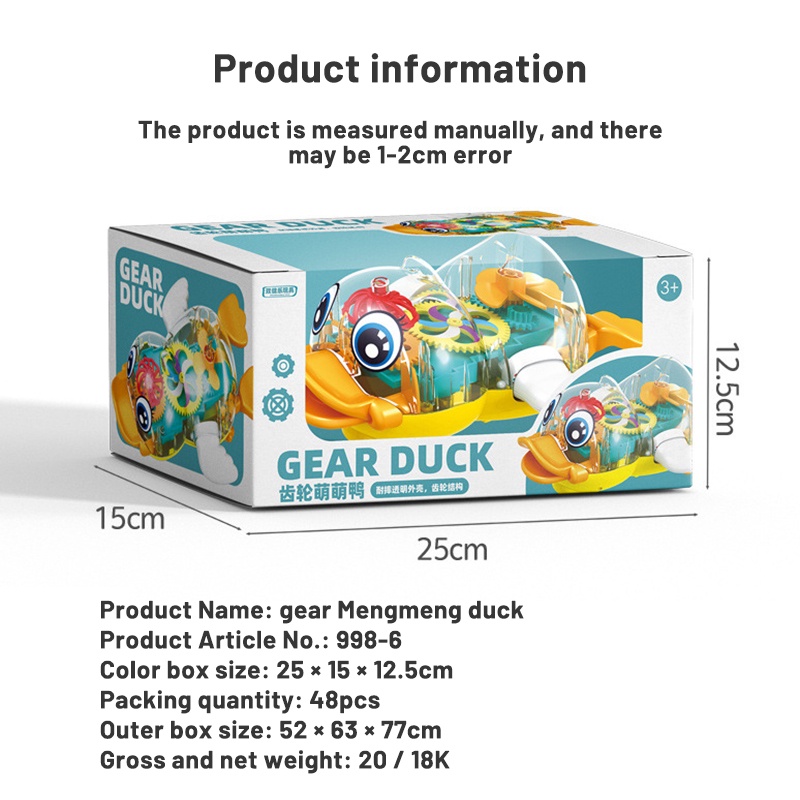 ZHAN QI TOYS Đồ chơi xe kiểu dáng chú vịt hoạt hình trong suốt có nhạc và đèn vui nhộn