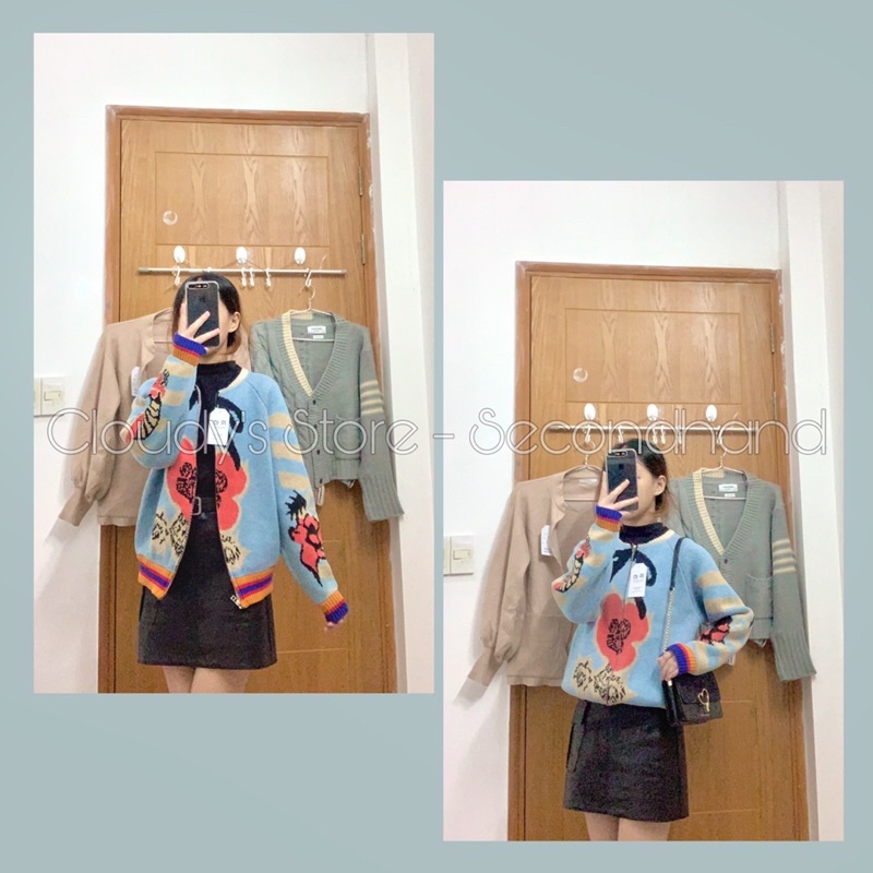 Khoác len cardigan form rộng kiểu, hoạ tiết phong cách Hàn Quốc 2hand