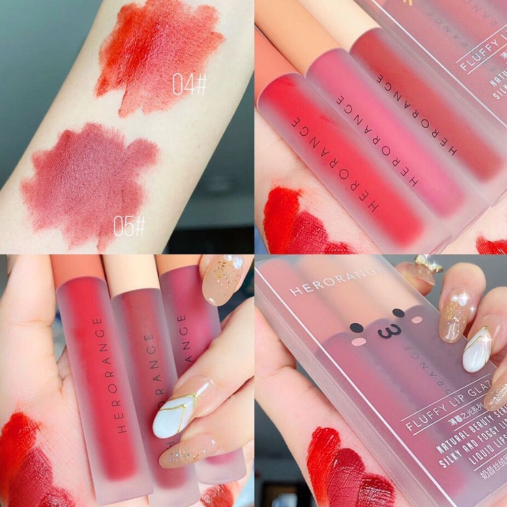 Set 3 Cây Son Kem Lì Herorange Fluffy Lip Glaze