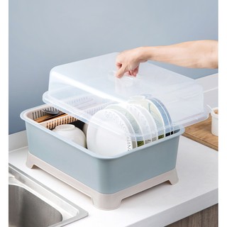 Rổ úp chén bát có nắp đậy và khay hứng nước
